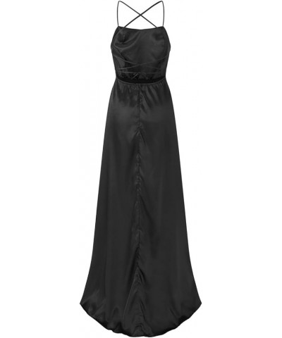 Prom Dresses Ladies Long Women Elegant Backless Long DressesCrisn Satin Spaghetti Party Prom Dress Side Lady Meat Black $15.5...