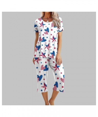 Capri Pajamas for Women Set with Pockets Short Sleeve Floral Nightgowns Summer Casual Loungewear Sleepwear Pj Set 39 White $9...