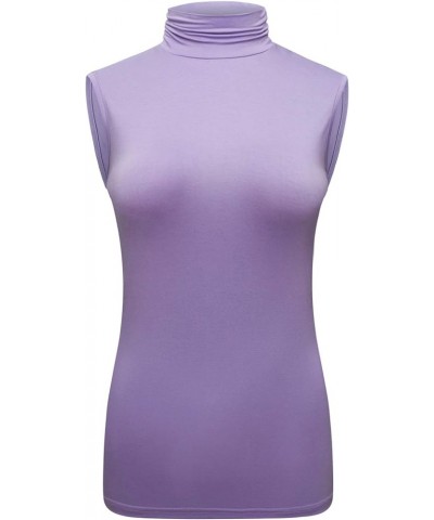 Women's Sleeveless Turtleneck T-Shirt Basic Stretch Layer Comfy High Neck Tank Top Light Purple $10.51 Tanks