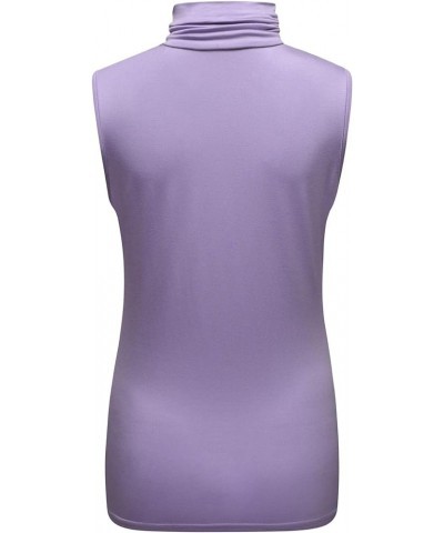 Women's Sleeveless Turtleneck T-Shirt Basic Stretch Layer Comfy High Neck Tank Top Light Purple $10.51 Tanks