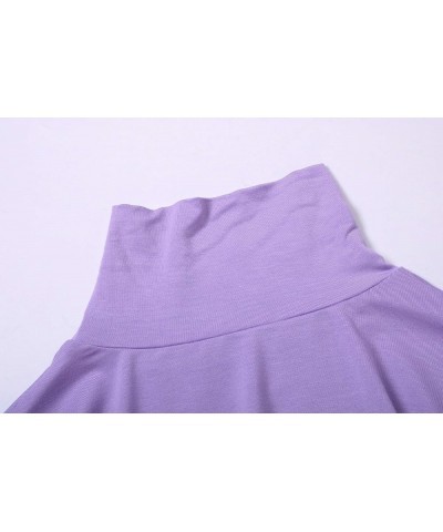 Women's Sleeveless Turtleneck T-Shirt Basic Stretch Layer Comfy High Neck Tank Top Light Purple $10.51 Tanks