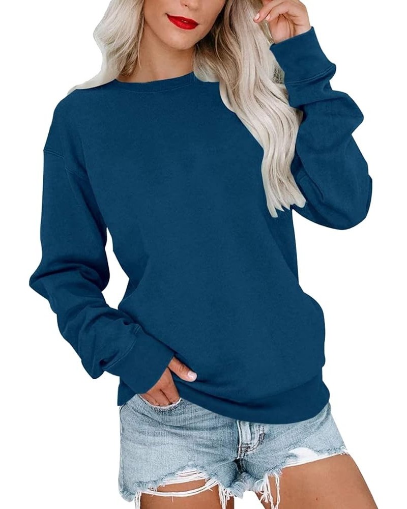 Womens Casual Crewneck Sweatshirts Long Sleeve Cute Tunic Tops Loose Fitting Pullovers Navy-d $4.26 Activewear