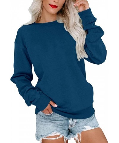 Womens Casual Crewneck Sweatshirts Long Sleeve Cute Tunic Tops Loose Fitting Pullovers Navy-d $4.26 Activewear