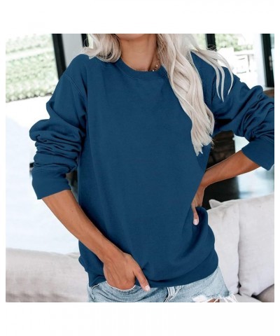 Womens Casual Crewneck Sweatshirts Long Sleeve Cute Tunic Tops Loose Fitting Pullovers Navy-d $4.26 Activewear