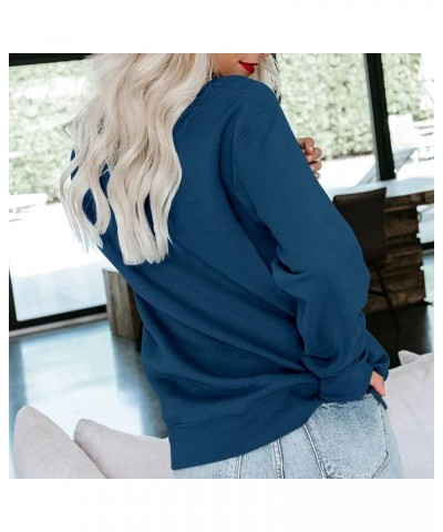 Womens Casual Crewneck Sweatshirts Long Sleeve Cute Tunic Tops Loose Fitting Pullovers Navy-d $4.26 Activewear