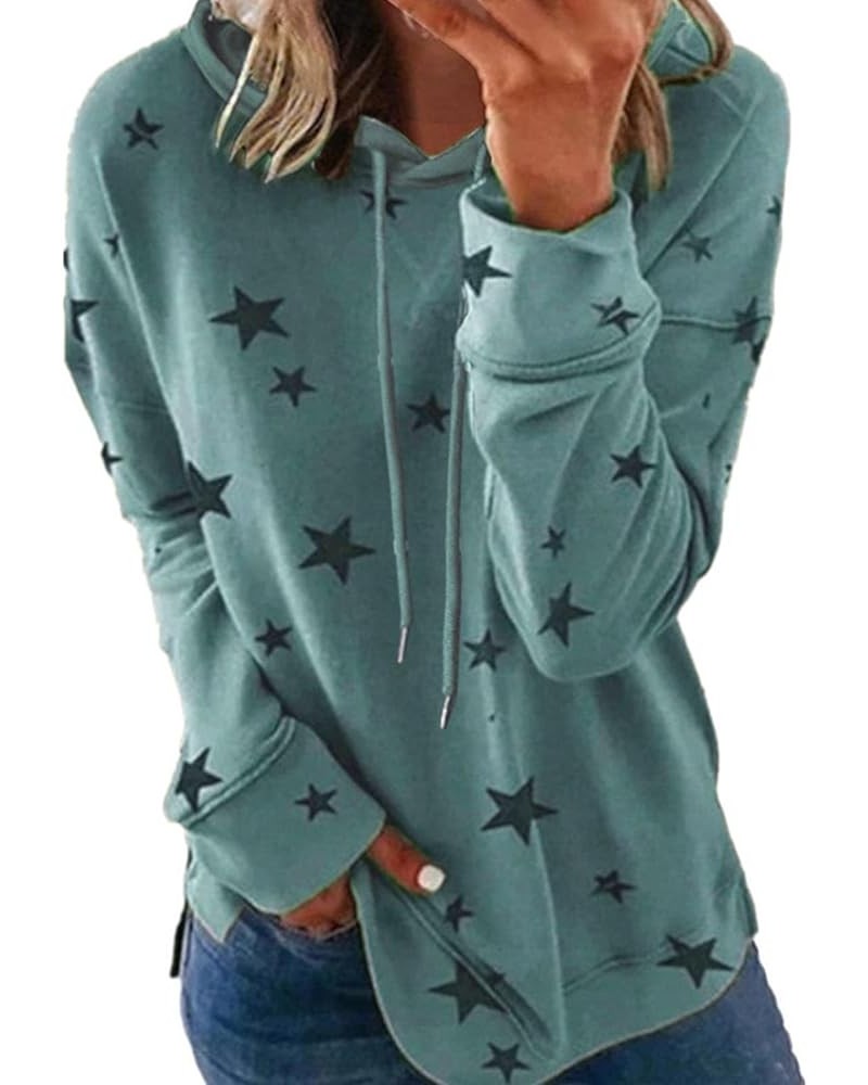 Long Sleeve Shirts for Women Trendy Star Print Casual Sweatshirts Plus Size Round Neck Fashion Cute Pullover Tops 9 Sky Blue ...