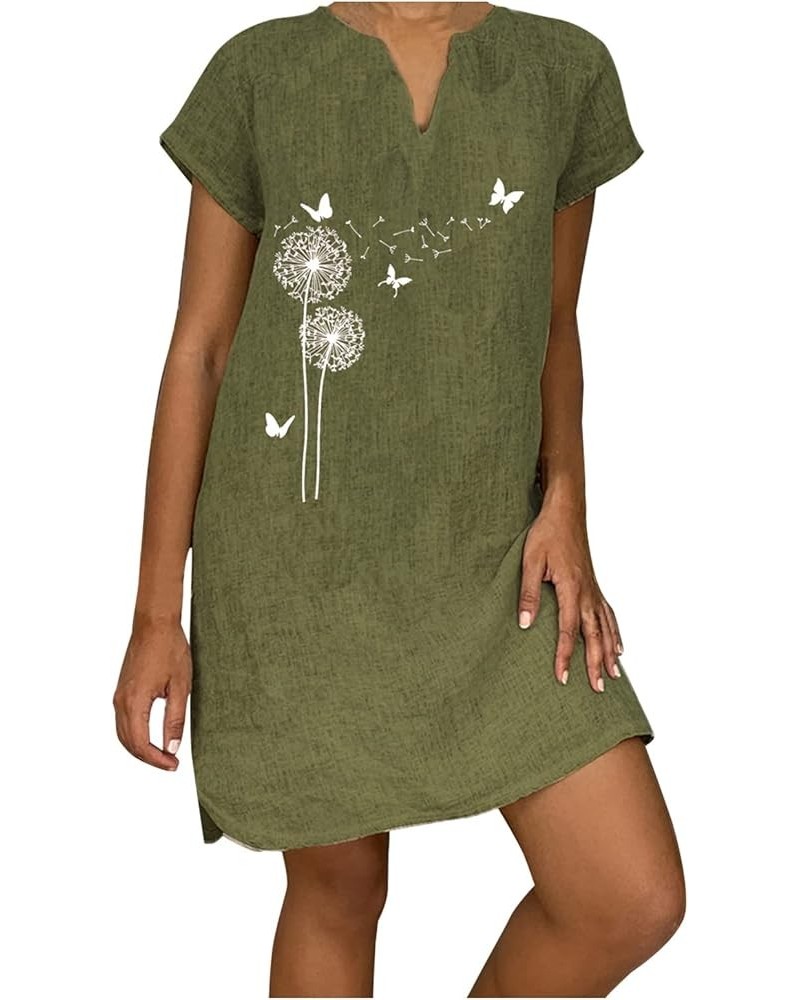 Women's Graduation Dresses 2023 Size Casual Daisy Printed V-Neck Short Sleeve Loose Knee Length Dress Dresses Z-3-green $10.6...