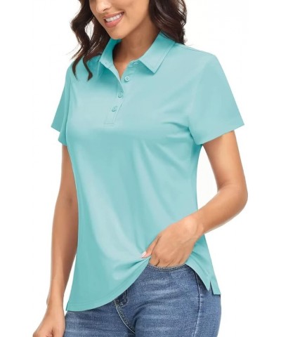 Women's Polo Shirts UPF 50+ Sun Protection Short Sleeve Quick Dry Lightweight 4-Button Tennis Golf Shirt Lake Blue $14.78 Tops