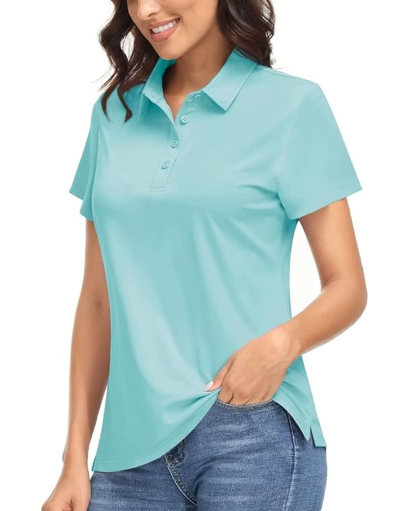 Women's Polo Shirts UPF 50+ Sun Protection Short Sleeve Quick Dry Lightweight 4-Button Tennis Golf Shirt Lake Blue $14.78 Tops