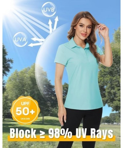 Women's Polo Shirts UPF 50+ Sun Protection Short Sleeve Quick Dry Lightweight 4-Button Tennis Golf Shirt Lake Blue $14.78 Tops