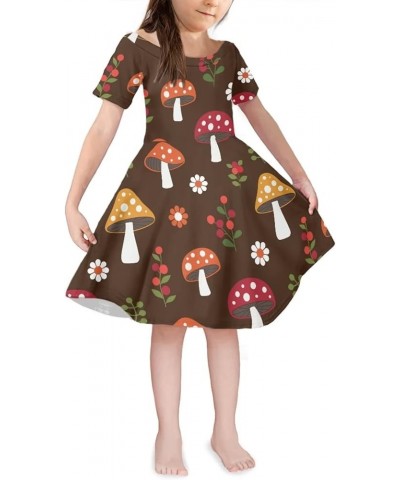 Girls Short Sleeve Dress Summer Twirly Skater Casual Dress for 3-14Years Mushroom Flower $10.00 Dresses