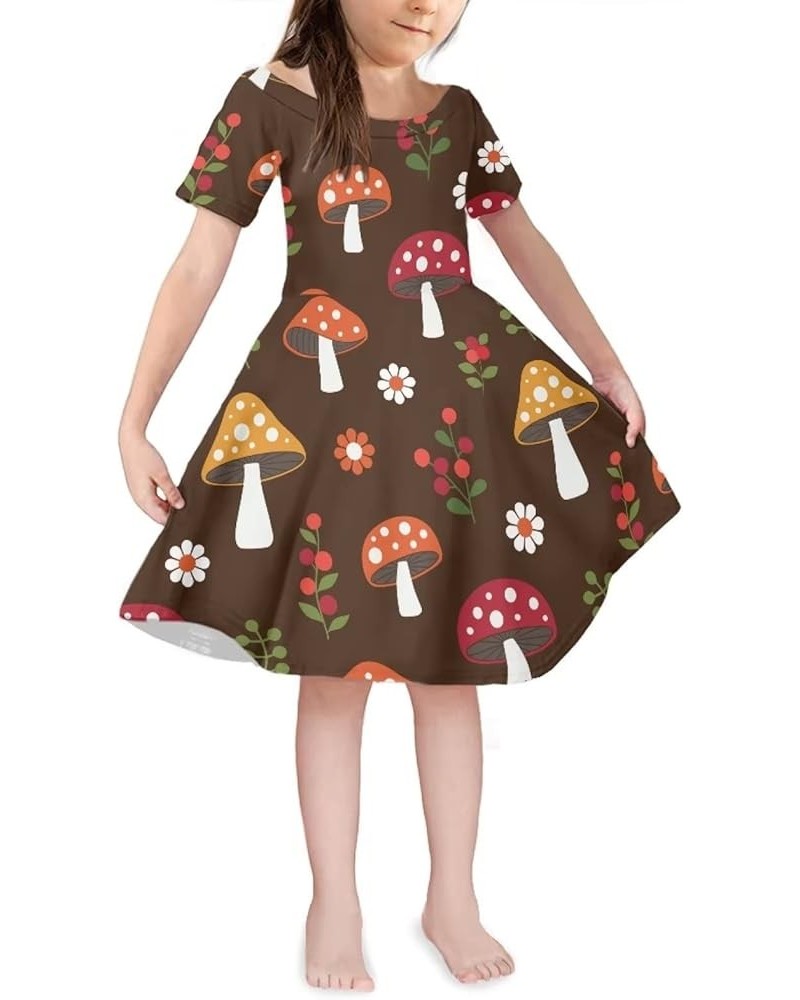 Girls Short Sleeve Dress Summer Twirly Skater Casual Dress for 3-14Years Mushroom Flower $10.00 Dresses