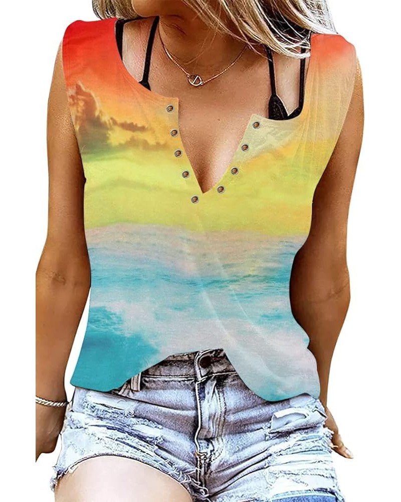 Beach Heartbeat Tank Tops for Women: Hawaiian Vacation Sleeveless Shirts Palm Tree Graphic Print Muscle T Shirt Gradient $9.4...