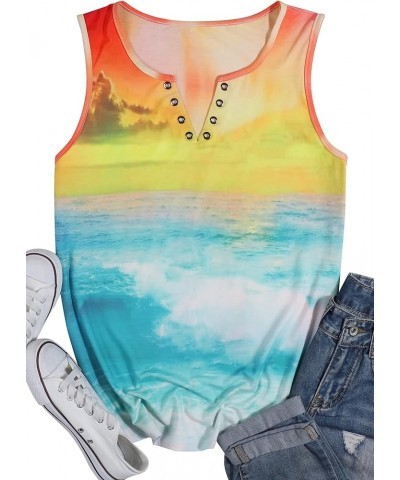 Beach Heartbeat Tank Tops for Women: Hawaiian Vacation Sleeveless Shirts Palm Tree Graphic Print Muscle T Shirt Gradient $9.4...