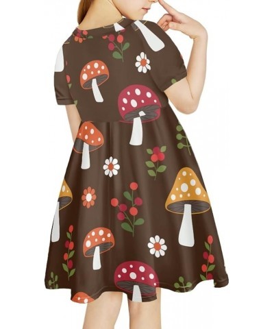 Girls Short Sleeve Dress Summer Twirly Skater Casual Dress for 3-14Years Mushroom Flower $10.00 Dresses