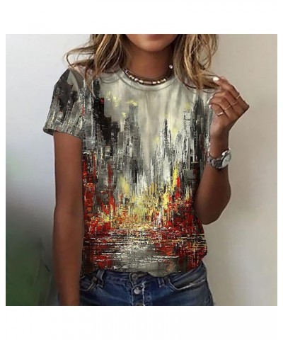 T Shirts for Women Summer Print Plus Size Tops Short Sleeve Crewneck Spring Blouses Loose Basic B-khaki $10.32 Tees