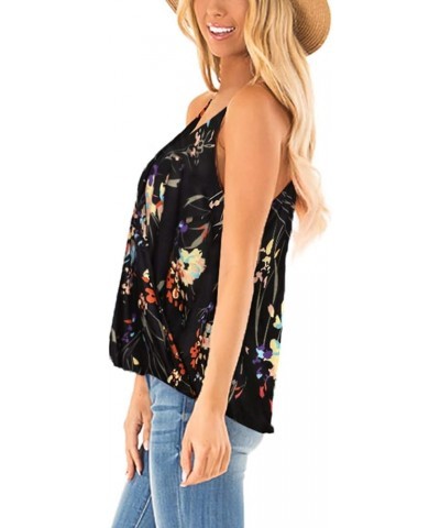 Womens Deep V Neck Wrap Spaghetti Strap Tank Tops Summer Sleeveless Shirts Blouses 4-darkfloral $7.79 Tanks