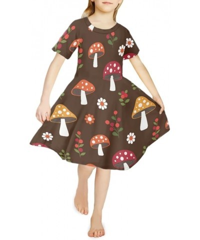 Girls Short Sleeve Dress Summer Twirly Skater Casual Dress for 3-14Years Mushroom Flower $10.00 Dresses