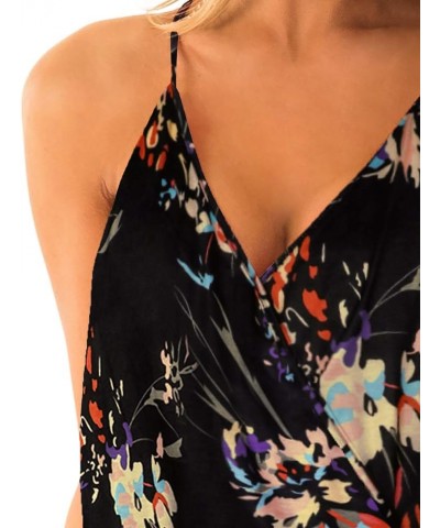 Womens Deep V Neck Wrap Spaghetti Strap Tank Tops Summer Sleeveless Shirts Blouses 4-darkfloral $7.79 Tanks