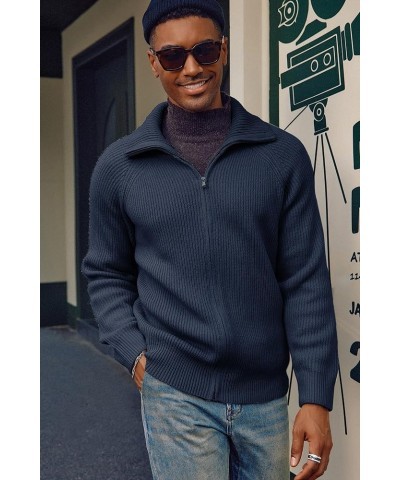 Men's Full Zip Cardigan Sweaters Unisex Relax Fit Lapel Collar Raglan Sleeve Casual Ribbed Sweater Navy $25.48 Sweaters