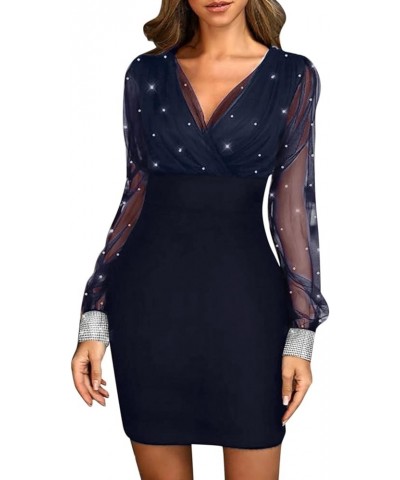 Sequin Dress for Women, Women Lace Long Sleeve V Neck Fashion Sequins Sexy Summer Elegant Party Club Dress Navy-4 $13.19 Dresses