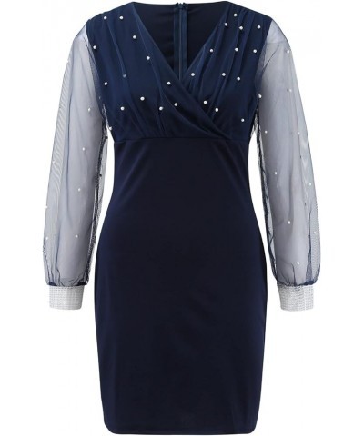 Sequin Dress for Women, Women Lace Long Sleeve V Neck Fashion Sequins Sexy Summer Elegant Party Club Dress Navy-4 $13.19 Dresses