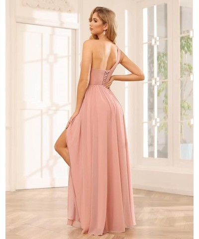 One Shoulder Chiffon Bridesmaid Dresses with Slit Long Pleated A-line Formal Party Dress with Pockets RO044 Sky Blue $27.88 D...