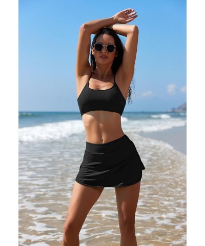 Women's High Waisted Bikini Set 2 Piece Swimsuit Scoop Neck Bikini Top with Swim Skirt Athletic Bathing Suit Black $18.54 Swi...