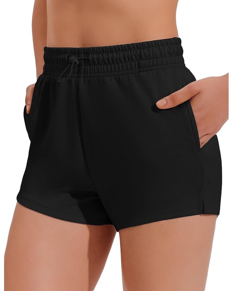 Womens Sweat Shorts Casual Soft Athletic Short Elastic Waisted Comfy Lounge Shorts Activewear with Pockets Style A Black $11....