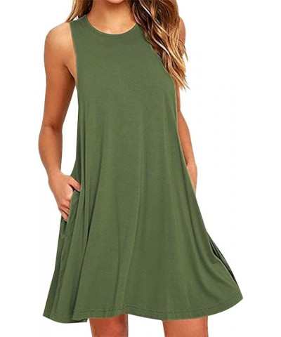 Womens Summer Sleeveless Beach Dress Loose Swinsuit Sundress with Pockets Plus Size Army Green $14.74 Dresses