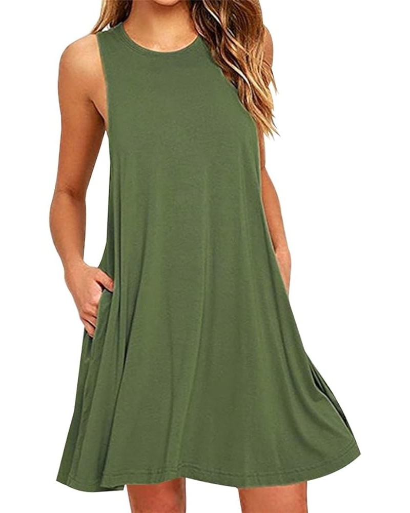 Womens Summer Sleeveless Beach Dress Loose Swinsuit Sundress with Pockets Plus Size Army Green $14.74 Dresses