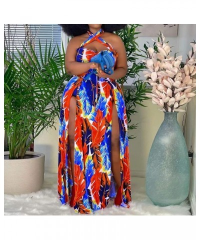 Women's Sexy Plus Size Halter Neck Floral Print Split Beach Party Maxi Dress Red $27.83 Dresses