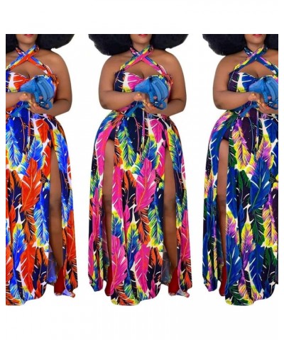 Women's Sexy Plus Size Halter Neck Floral Print Split Beach Party Maxi Dress Red $27.83 Dresses