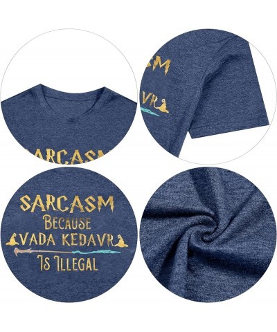 Magic T-Shirt Women Funny Sarcasm Letter Graphic Tee Casual Holiday Magic School Short Sleeve Tops Blue $10.66 Tops