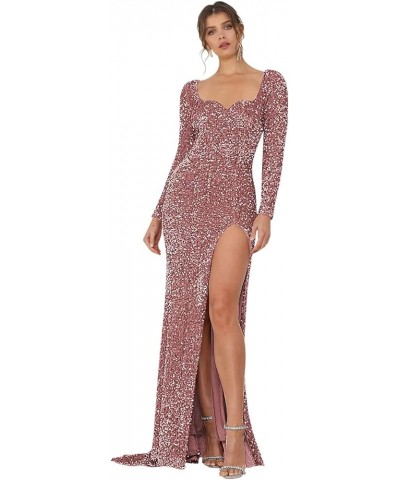 Women's Sparkly Sequin Mermaid Prom Dresses Long with Slit Long Sleeve 2024 Glitter Formal Evening Party XOD04 B-sweetheart N...