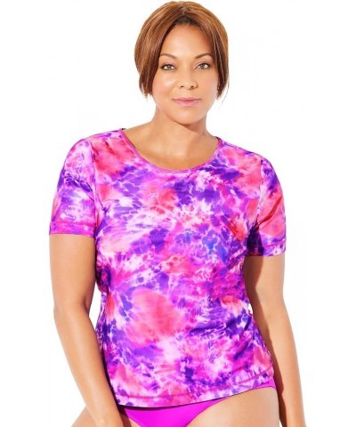 Women's Plus Size Chlorine Resistant Swim Tee Pink Orange Tie Dye $28.36 Others