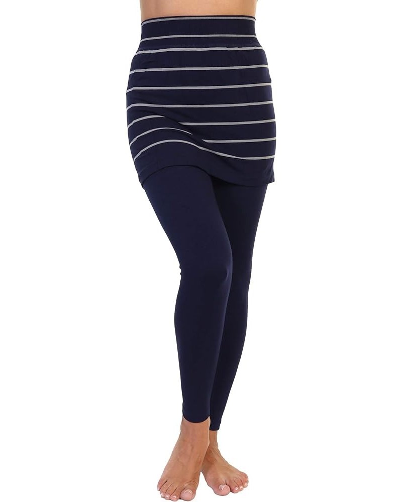 Women's Cotton Comfort High Waisted Leggings with Mini Skirt 1-pack Navy and Gray Stripe $12.00 Leggings