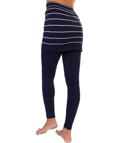 Women's Cotton Comfort High Waisted Leggings with Mini Skirt 1-pack Navy and Gray Stripe $12.00 Leggings