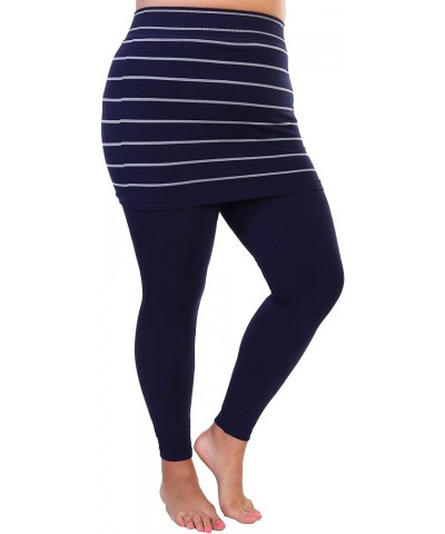 Women's Cotton Comfort High Waisted Leggings with Mini Skirt 1-pack Navy and Gray Stripe $12.00 Leggings