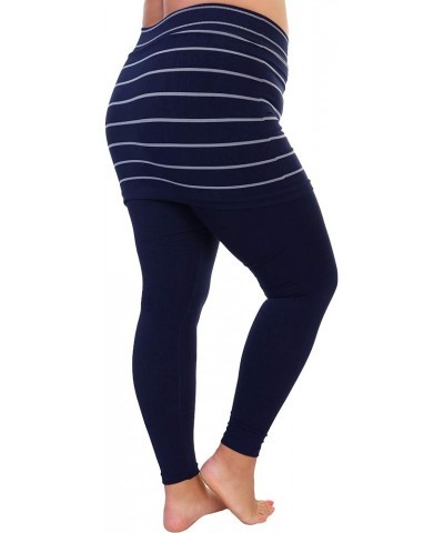 Women's Cotton Comfort High Waisted Leggings with Mini Skirt 1-pack Navy and Gray Stripe $12.00 Leggings