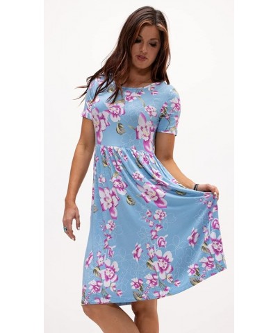 Women's Casual T Shirt Short Sleeve Daily Short Mini Swing Dress with Pockets 2(1pack, Waist Loose) Flower Light Blue $10.79 ...