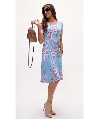 Women's Casual T Shirt Short Sleeve Daily Short Mini Swing Dress with Pockets 2(1pack, Waist Loose) Flower Light Blue $10.79 ...