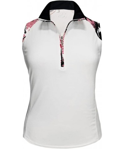 Women's Fairway Print Contrast Sleeveless Polo 2501 White/Navy/Red $11.41 Activewear