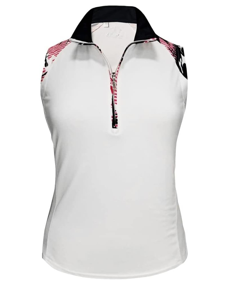 Women's Fairway Print Contrast Sleeveless Polo 2501 White/Navy/Red $11.41 Activewear