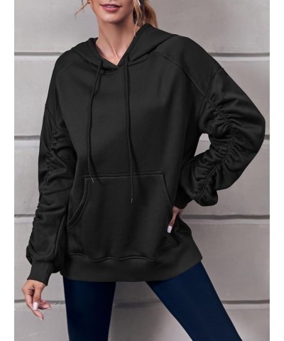 Women's Hoodie Oversized Sweatshirt Ruched Long Sleeve Loose Drawstring Pullover With Pocket Black $10.19 Hoodies & Sweatshirts