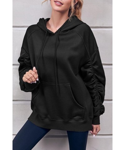 Women's Hoodie Oversized Sweatshirt Ruched Long Sleeve Loose Drawstring Pullover With Pocket Black $10.19 Hoodies & Sweatshirts