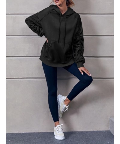 Women's Hoodie Oversized Sweatshirt Ruched Long Sleeve Loose Drawstring Pullover With Pocket Black $10.19 Hoodies & Sweatshirts