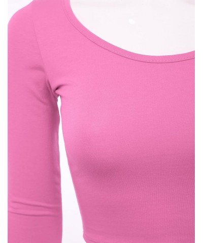 Women's 3/4 Sleeve Scoop Neck Cotton Slim Fit Crop Top (S-1XL) Stt009_hotpink $9.35 Tees