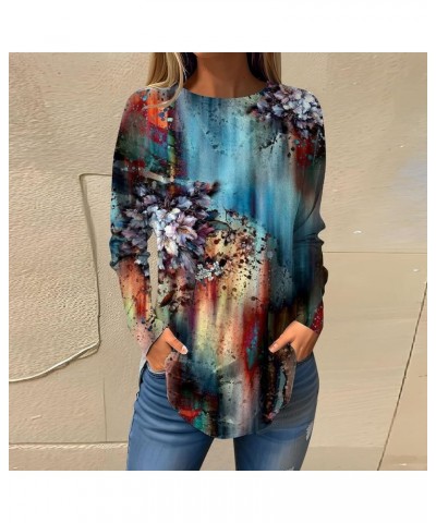 Sweatshirt For Women,Womens Casual Print Long Round Neck T Shirts Blouses To Wear With Leggings Tops Tunic 1-light Blue $5.57...