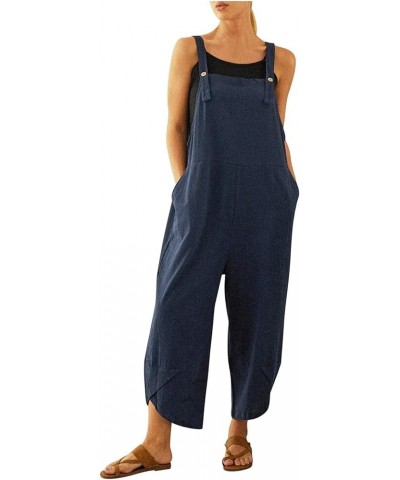 Rompers for Women 2024 Dressy Casual Long Pant Summer Sleeveless Loose Spaghetti Strap Baggy Overalls Jumpers Pockets 03-blue...